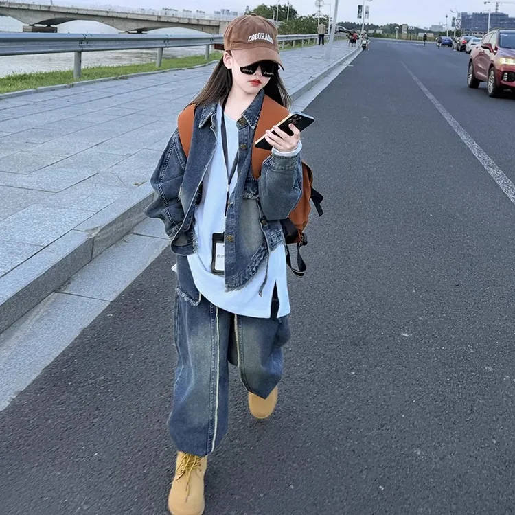 女童牛仔套装2025秋季新款女大童潮流时尚两件套秋装儿童洋气外套