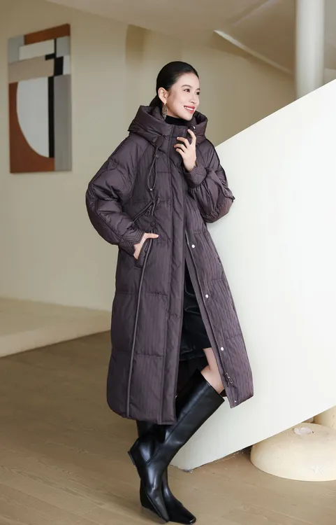 MK217#90白鸭绒羽绒服女冬季2025新款宽松长款连帽保暖长袖外套