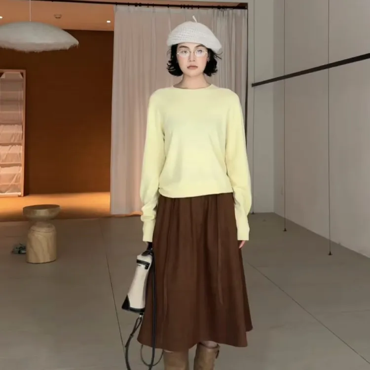 【JY嘉妍】宽松型保暖短款圆领针织毛针织衫气质秋冬衫毛衣