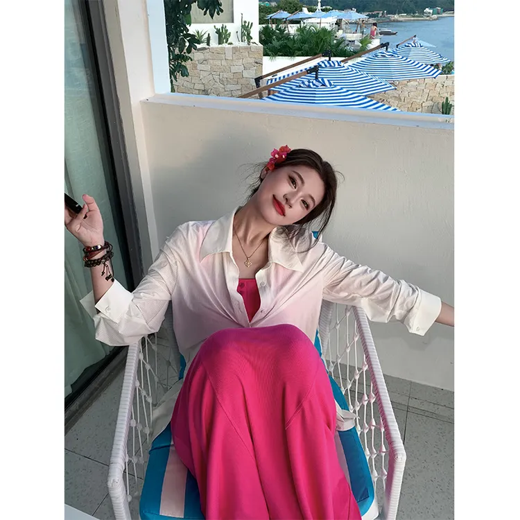 六指导 云栖素裳 白色防晒长袖衬衫女夏季UPF50+宽松透气休闲外套
