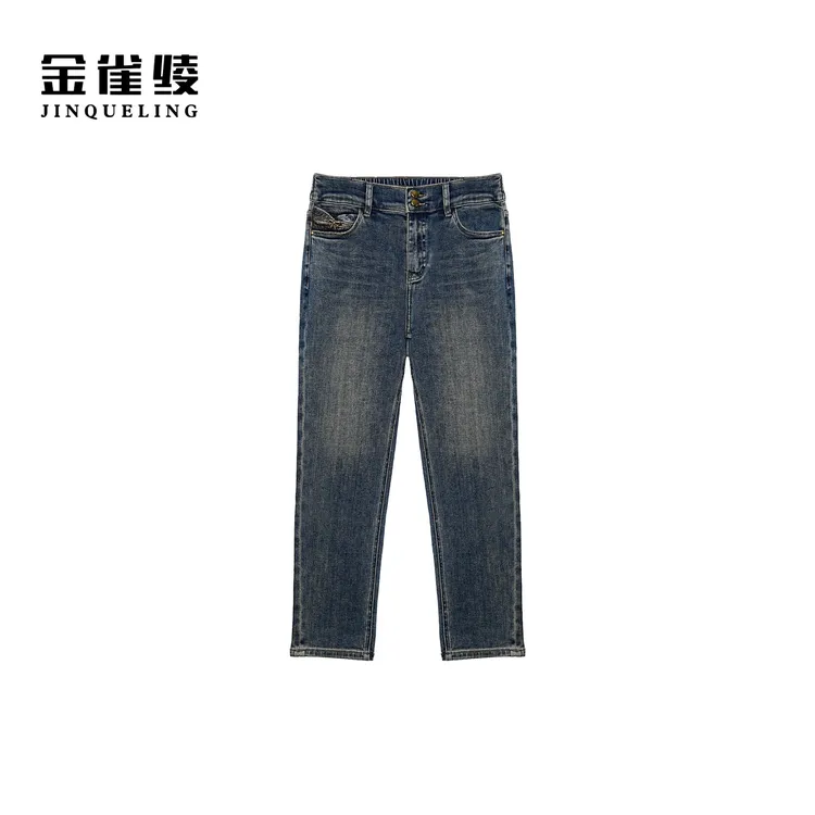 金雀绫【小瘦腿】 百搭厚款织绒加宽加大牛仔裤SZAK4KLW138