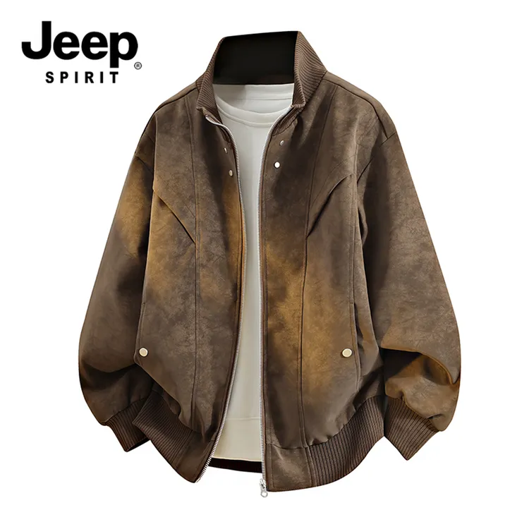 JEEP吉普美式复古立领皮衣夹克外套男款秋季潮流休闲宽松百搭上衣