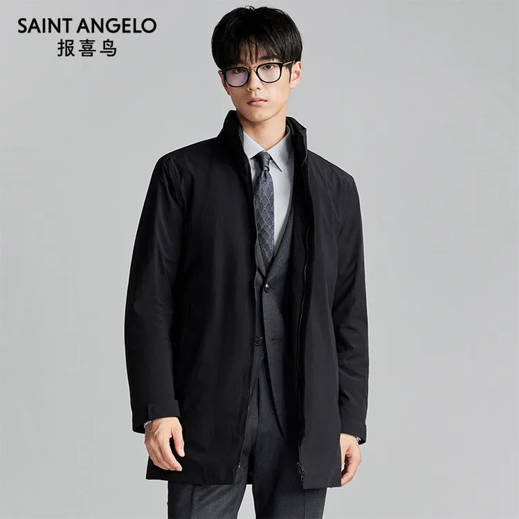 【简约中长款】报喜鸟冬冬新款男士商务休闲立领保暖外套男羽绒服