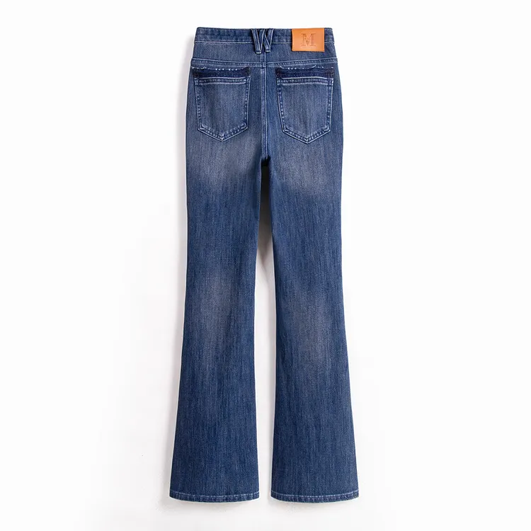 H型重构/质感天裁秋季新款微喇牛仔裤女高腰提臀显瘦深幽蓝喇叭裤