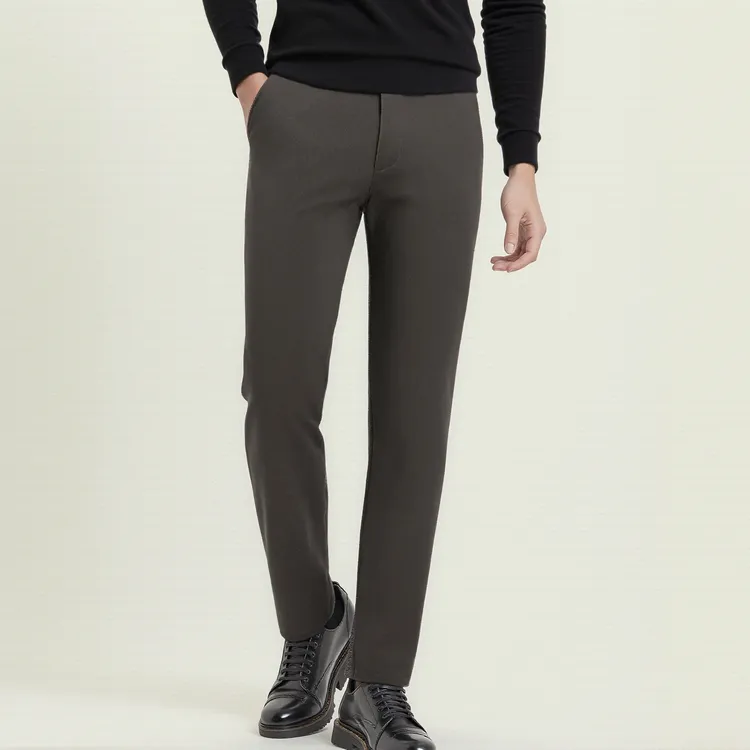 冬季厚款男士纯棉小直筒商务休闲裤长裤九分裤男保暖百搭弹力裤子