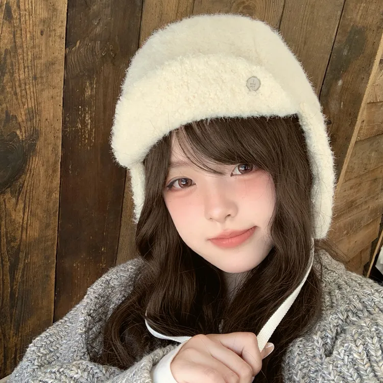 纯色毛绒雷锋帽子女秋冬季骑车防风防寒保暖百搭护耳加厚飞行帽潮