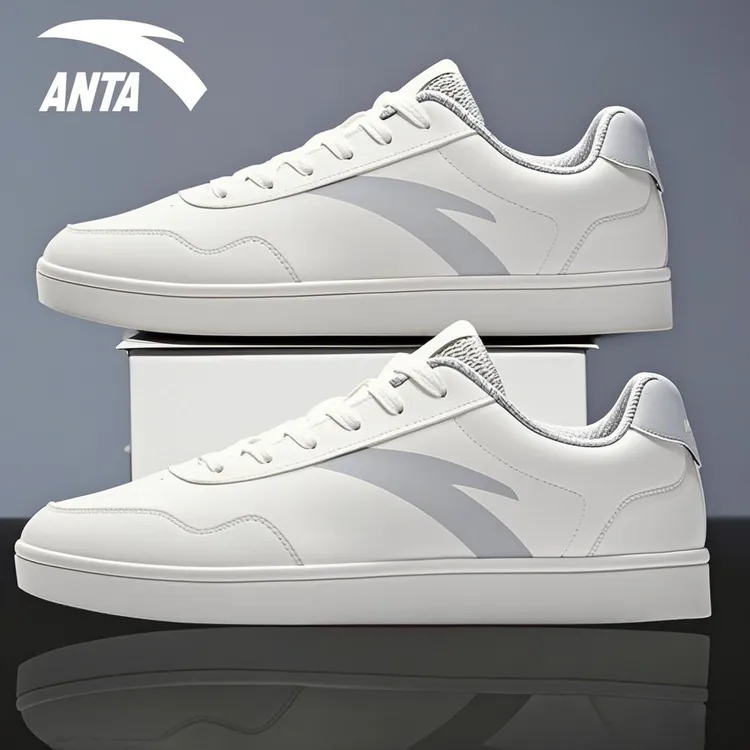 安踏男鞋板鞋男款2025秋季新款透气小白鞋男士时尚运动皮面休闲鞋