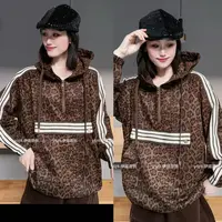 【YJ·高定】2024冬季新款个性百搭撞色拼接加绒豹纹帽衫卫衣 YY1760