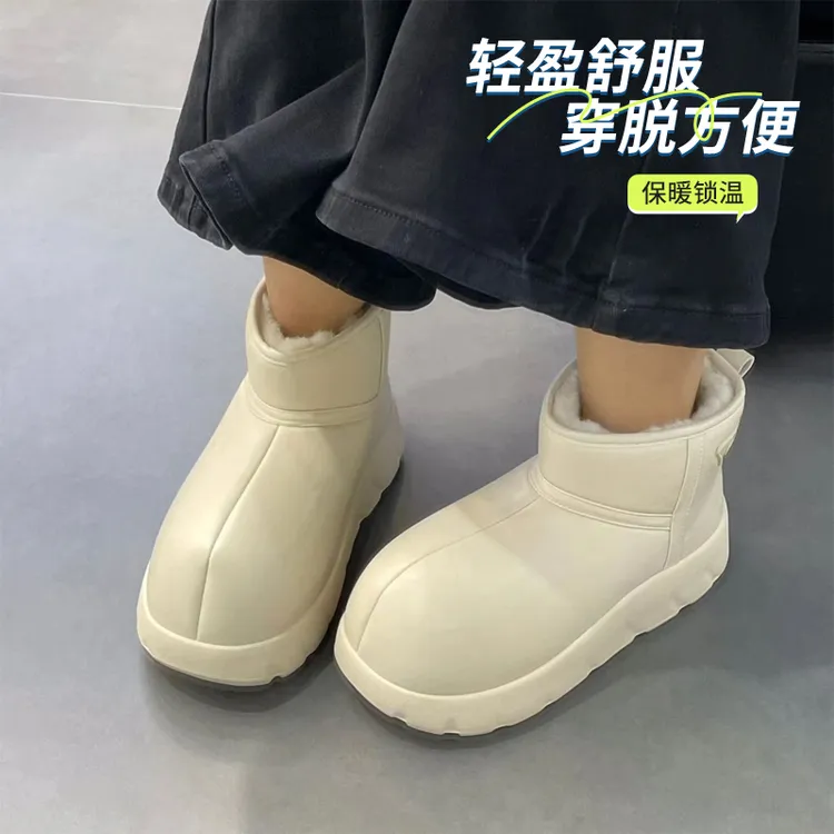 棕色系中国码骑士靴白色棉靴2025冬季新款时尚百搭雪地靴女学生