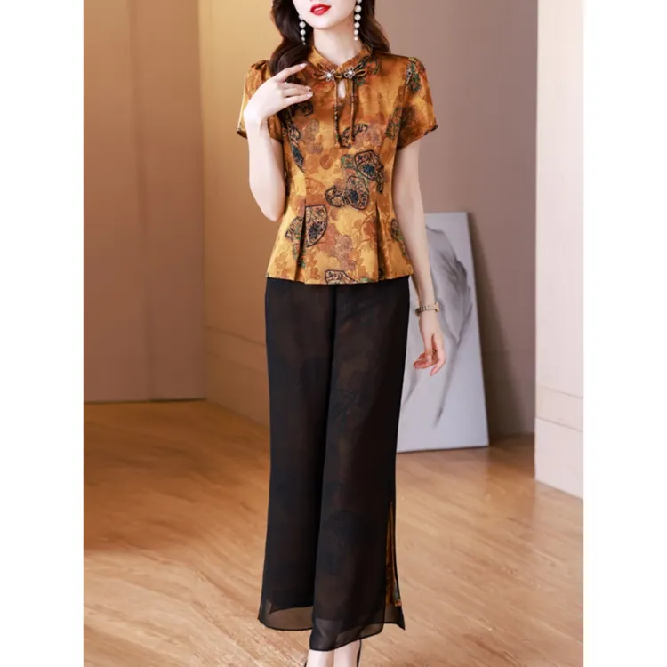 王小鸭2025夏季新款新中式国风复古盘扣短袖t恤时尚休闲洋气套装