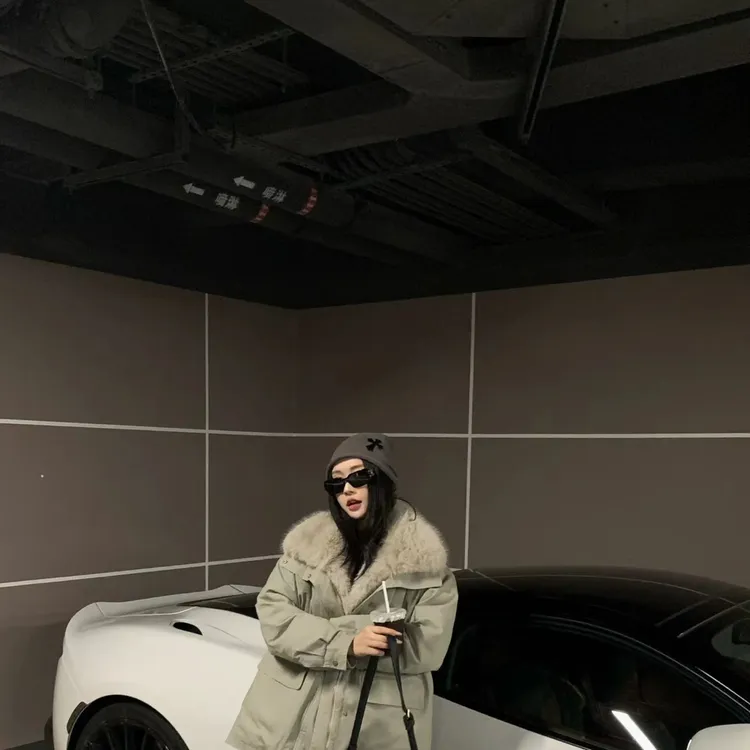 冬季新款工装风可拆卸毛领宽松加厚保暖派克服外套（带抽绳）