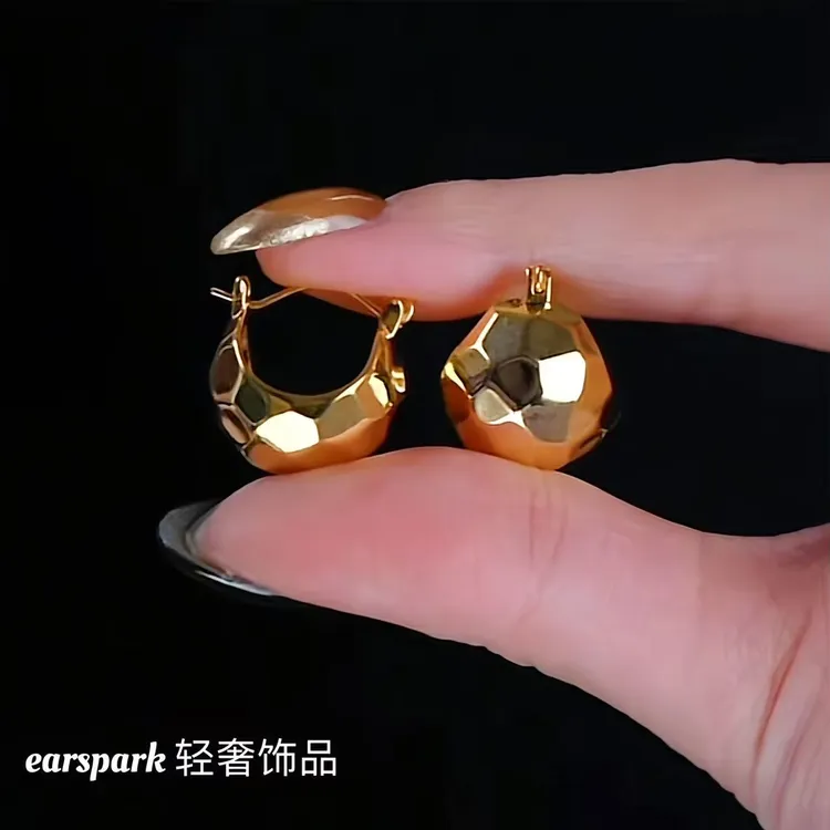 EarSpark 黄铜耳饰 几何足球咖啡金轻奢耳环简约小众气质