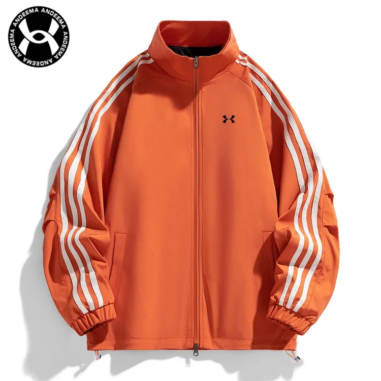 新款春秋季男女三条杠时尚休闲夹克外套美式潮牌宽松透气撞色立领
