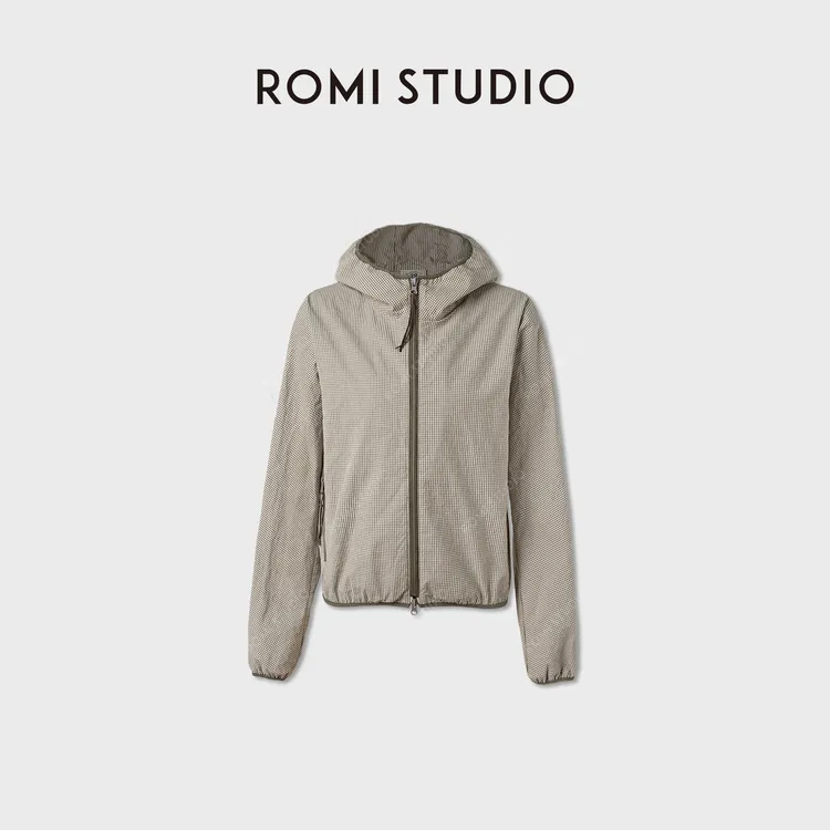 ROMI STUDIO复古格纹连帽防风衣弹力收口休闲运动外套RWCAWU6303