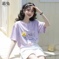 慕兔韩系可爱卡通印花短袖t恤女2025夏季新款慵懒宽松休闲白上衣
