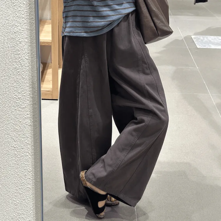 深灰色小个子高腰直筒阔腿裤女秋季遮胯显瘦梨型身材百搭休闲裤子