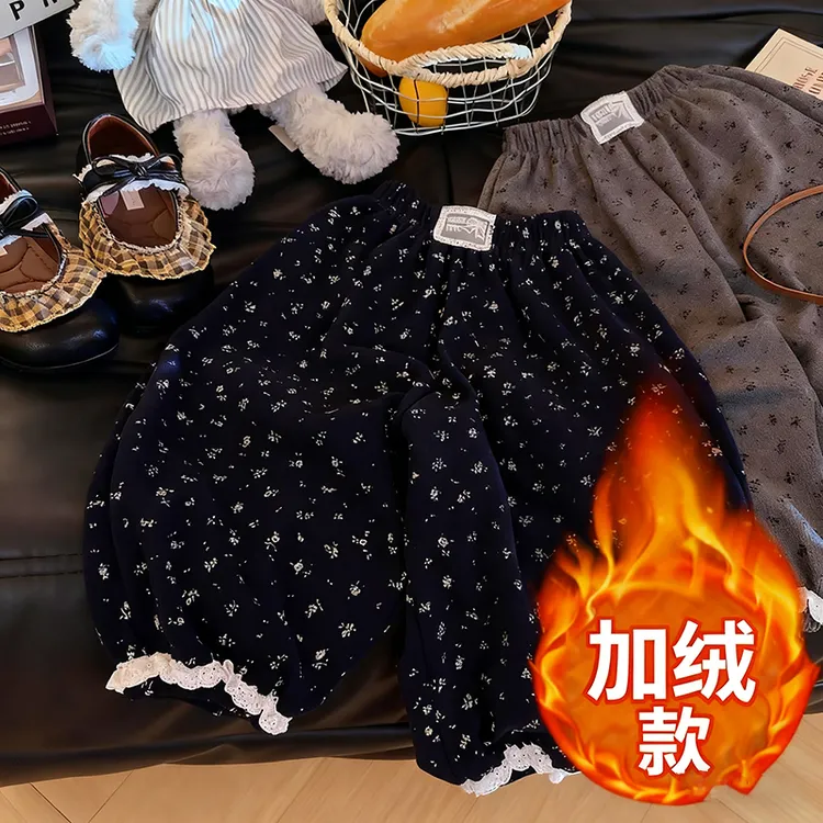 【加绒/不加绒】校园神裤女童韩系碎花休闲裤百搭灯笼裤25秋季新款