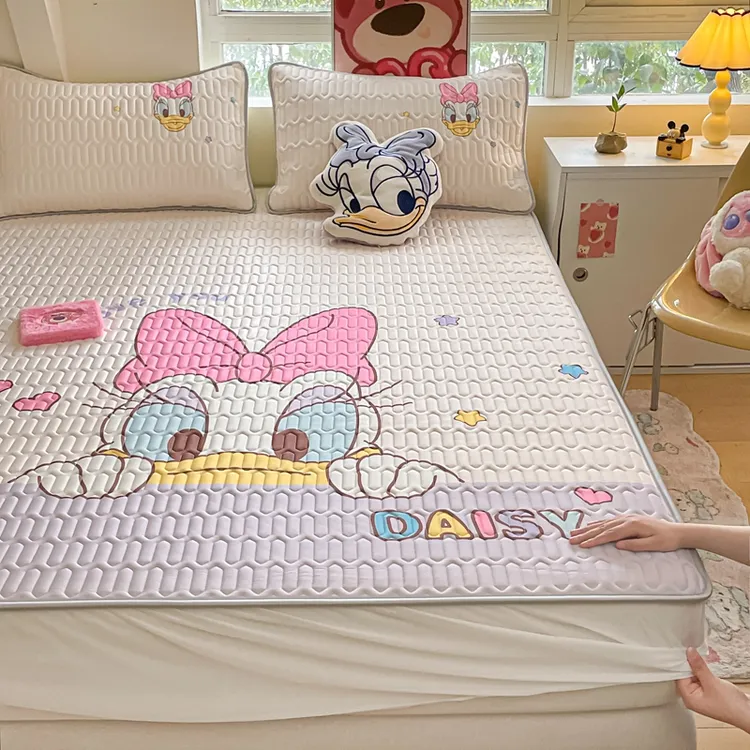 迪士尼冰丝婴儿可用乳胶凉席床笠款三件套全包防滑卡通空调席
