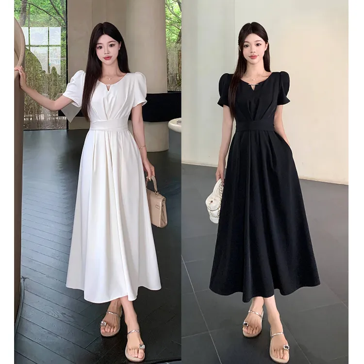 大码胖mm夏季新款法式气质高级收腰显瘦赫本风超仙连衣裙女
