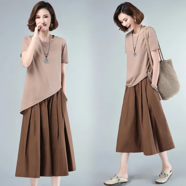 夏装两件套裙装短袖连衣裙女