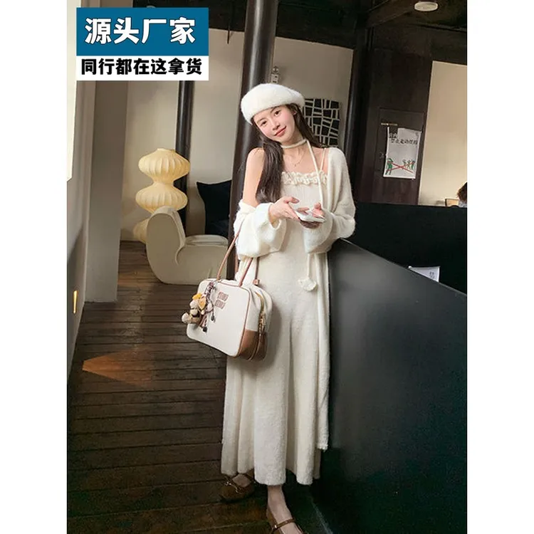 梵乐芬优雅港风气质针织套装裙女秋冬新款修身显瘦连衣裙毛衣开衫