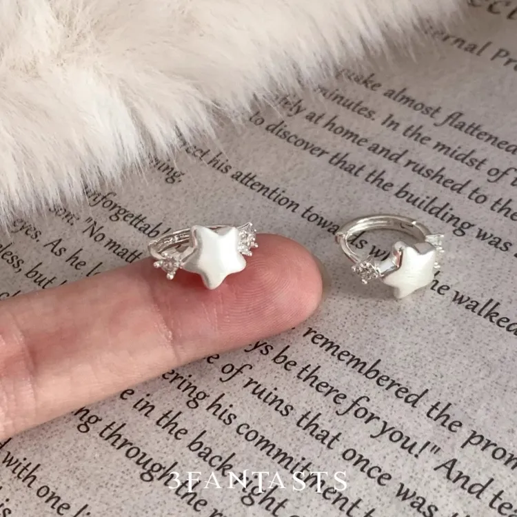 铜合金耳饰 磨砂星星耳圈五角星耳钉高级感气质百搭银色女耳饰夏