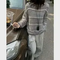 15563（部分无水洗唛，介意慎拍）SANFAN新款韩版条纹撞色针织长袖