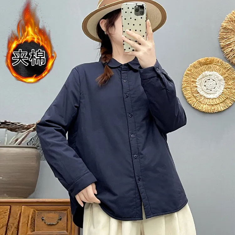 夹棉衬衫女2025冬季新款复古文艺可外穿内搭保暖纯棉衬衫棉服女