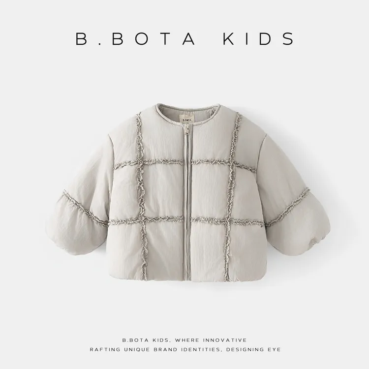 〖姐姐家〗2025冬款儿童蕾丝木耳边方格棉服外套 jd25006 bt6786