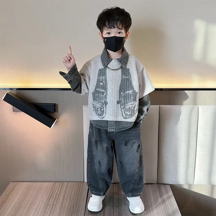 男童秋套装2025新款酷帅男宝宝外套春秋款马甲三件套儿童秋装