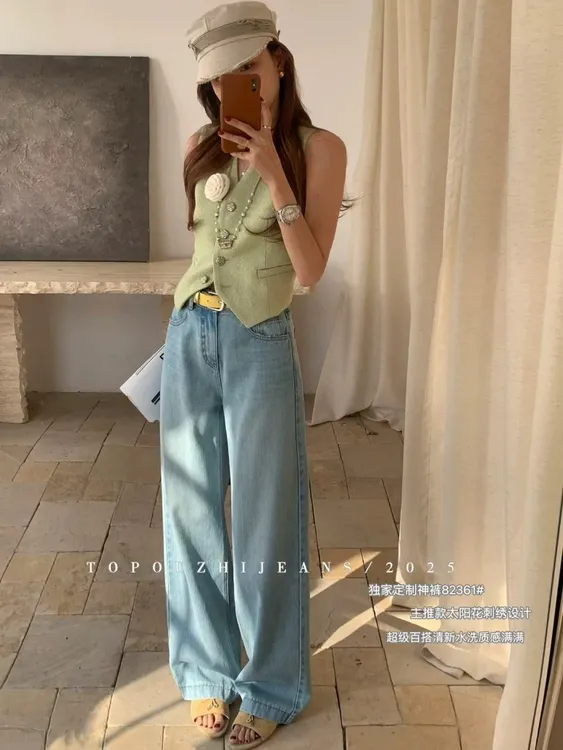 春夏高腰显瘦宽松水洗阔腿牛仔裤裤子阔腿裤薄款百搭休闲直筒长裤