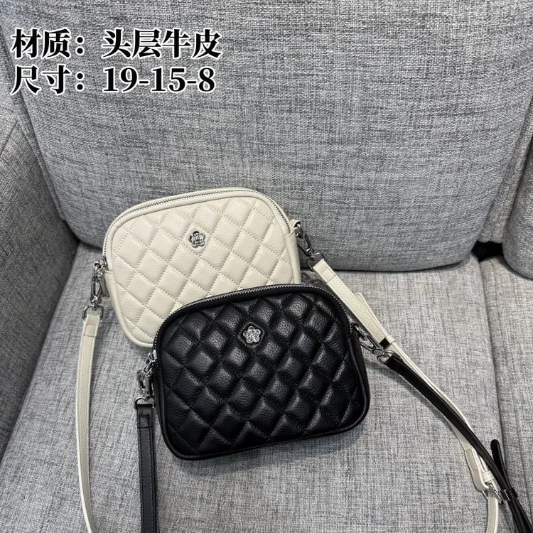 【雅鱼】新款头层牛皮包包小香风菱格女包气质百搭真皮女士斜挎小包