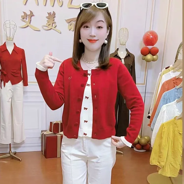 休闲风韩版假两件针织衫女2025年秋冬新款设计感洋气遮肉长袖上衣