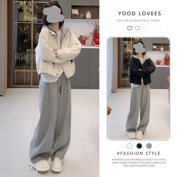 假两件拼接工装连帽外套显瘦百搭休闲长裤女2025春秋新款休闲套装