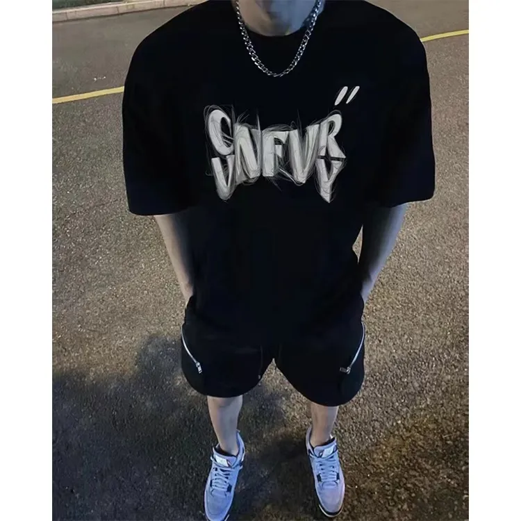 美式ins风小众设计感潮牌字母印花棉纯短袖T恤男街头情侣百搭上衣