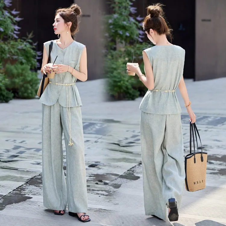 夏季穿搭一整套阔腿裤高级感洋气减龄套装女夏2025新款爆款高级感