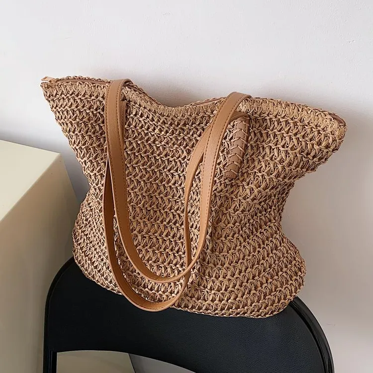 海边度假编织包女2025新款百搭大容量手提托特包夏日慵懒风草编包