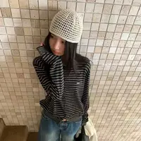 C/A929 韩系休闲风刺绣圆领条纹针织开衫 9-22