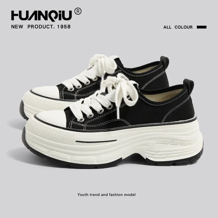 【大叔专属】环球厚底帆布鞋女2025款秋季爆款增高板鞋休闲时尚鞋子