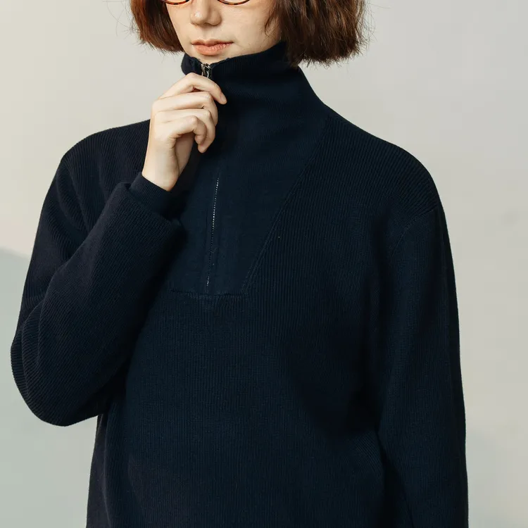 UTIMUS半拉链毛衣羊毛桑蚕丝老钱线衫优雅藏青色休闲套头秋冬保暖