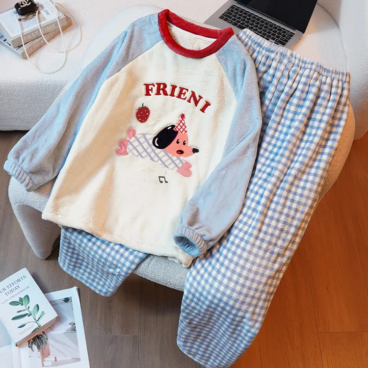 珊瑚绒睡衣女秋冬加绒加厚法兰绒保暖甜美风2024年新款家居服套装