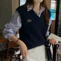 学院风V领针织马甲女2025春季新款复古叠穿无袖毛衣背心外搭上衣
