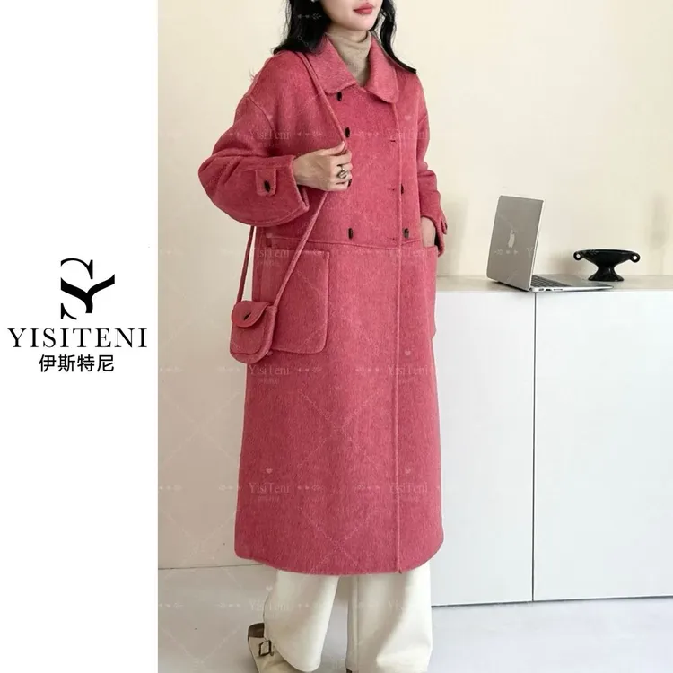 【YisiTeni小跨包款】韩版娃娃领双面羊毛大衣长款翻领毛呢外套女T8