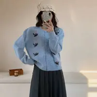 La Vague圆领花朵长袖针织开衫