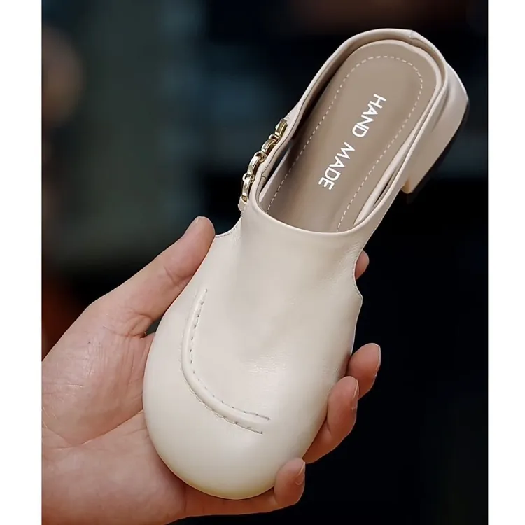 安踏感统【奥莱折扣】跟高3CM夏季新款软皮外穿拖鞋2025夏包头半拖