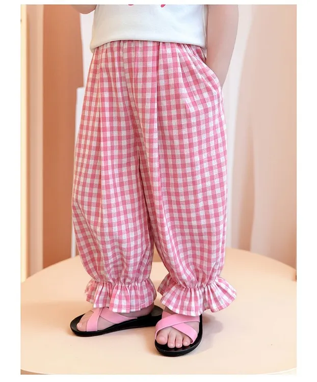 小童夏季儿童格子防蚊裤休闲百搭洋气束脚长裤宝宝薄款灯笼裤宽松