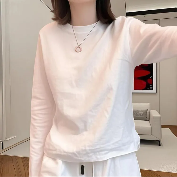 2026春秋新款圆领面膜T修身长袖上衣服欧货时尚优质螺纹防晒T恤女
