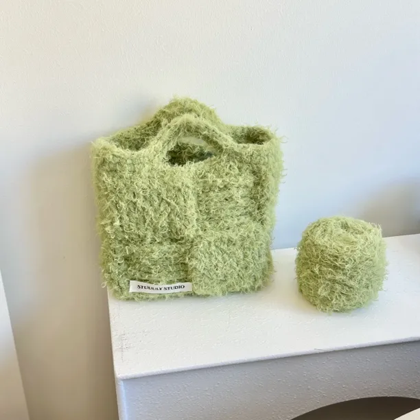 Stuuuly手工 毛茸糯米线奶砖小方手提包卷卷毛编织diy材料包