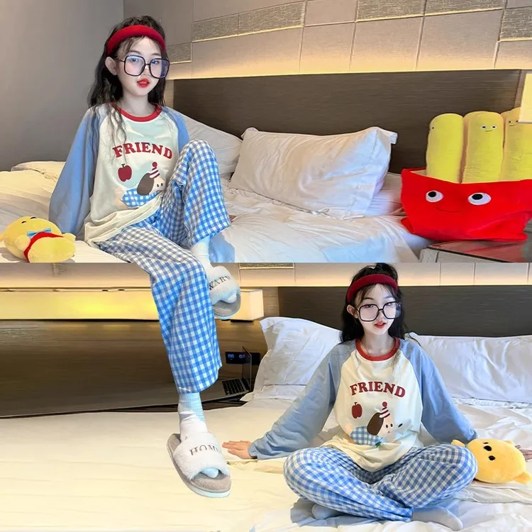 新款春秋季睡衣儿童女孩薄款长袖长裤公主风中大童外穿家居服套装