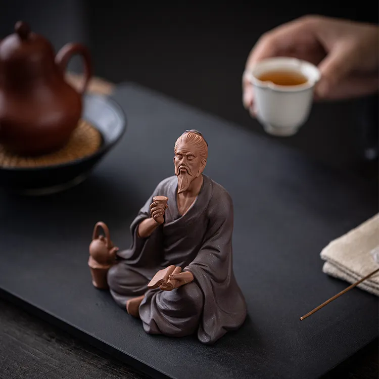 木客中式禅意紫砂历史人物茶圣摆件创意茶室茶桌茶玩博古架装饰品